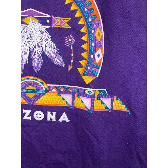 Vintage Arizona Shirt Native Art Artwork Feathers Graphic Purple Tee VTG 90s L - Picture 6 of 11
